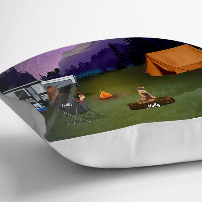 Personalized Camping Round Pillow - Adult/Couple/Parents With Up to 4 Kids And 4 Pets - Gift Idea For Family/Camping Lover - Making Memories One Campsite At A Time