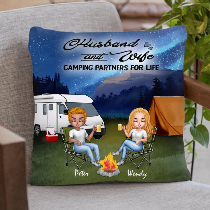 Personalized Camping Night Couple Valentine's Day Round Pillow - Couple With Up to 2 Dogs - Gift Idea For Camping Lover - Making Memories One Campsite At A Time