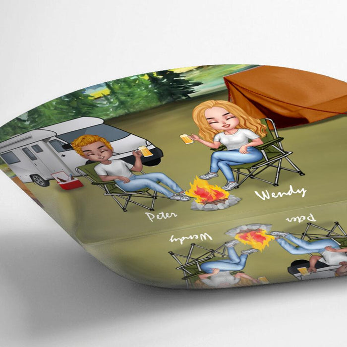 Personalized Camping Couple Valentine's  Day Round Pillow - Couple With Up to 2 Dogs - Gift Idea For Camping Lover - Making Memories One Campsite At A Time