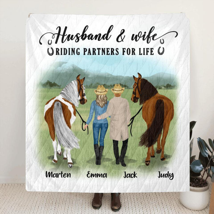 Personalized Horse Couple Quilt/Fleece Blanket & Pillow Cover - Best Gift For Couple, Lover - Husband And Wife Riding Partners For Life