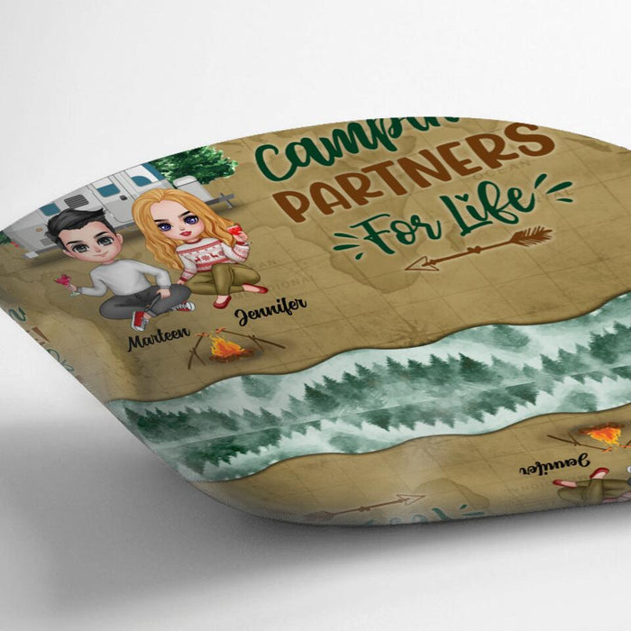 Personalized Camping Couple And Dog Pillow Cover - Couple With Up to 2 Dogs - Valentine's Day Gift Idea For Couple - Camping Partners For Life