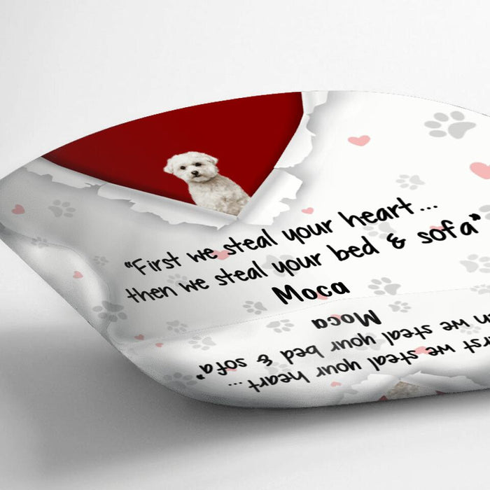 Personalized Dog Pillow Cover Cushion Cover - Gift for Dog Lovers - Up to 3 Dogs - First we steal your heart
