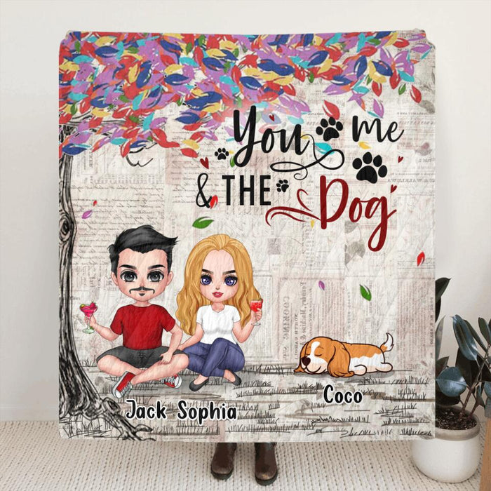 Personalized Couple And Dogs Quilt/Fleece Blanket/Pillow Cover - Up to 5 Dogs - Best Gift For Couple/Dog Lovers - You And Me & The Dogs