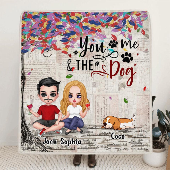 Personalized Couple And Dogs Quilt/Fleece Blanket/Pillow Cover - Up to 5 Dogs - Best Gift For Couple/Dog Lovers - You And Me & The Dogs