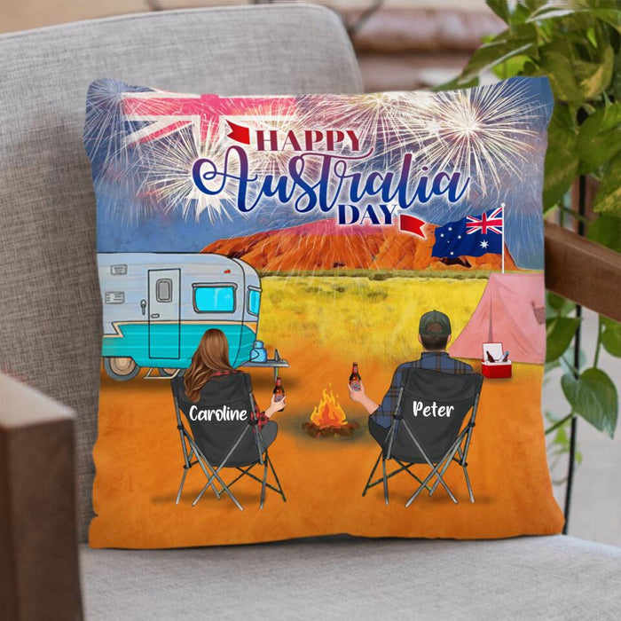 Personalized Camping Australia Day Pillow Cover - Couple/Parents With Up to 2 Kids And 2 Pets - Gift Idea For Camping Lover - Happy Australia Day