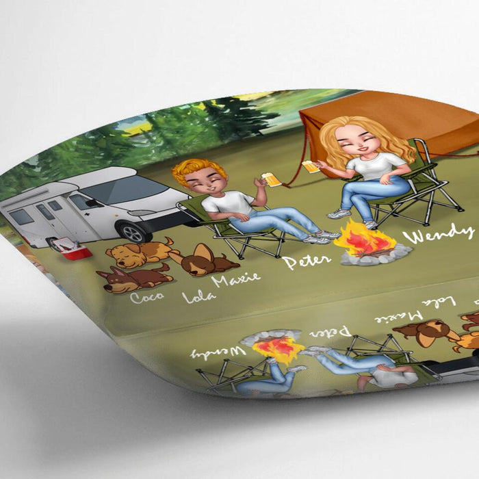 Personalized Camping Couple With Dogs Pillow Cover/Quilt/Fleece Throw Blanket - Couple With Up to 3 Dogs - Gift Idea For Dog/Camping Lover - This Is Our Happy Place