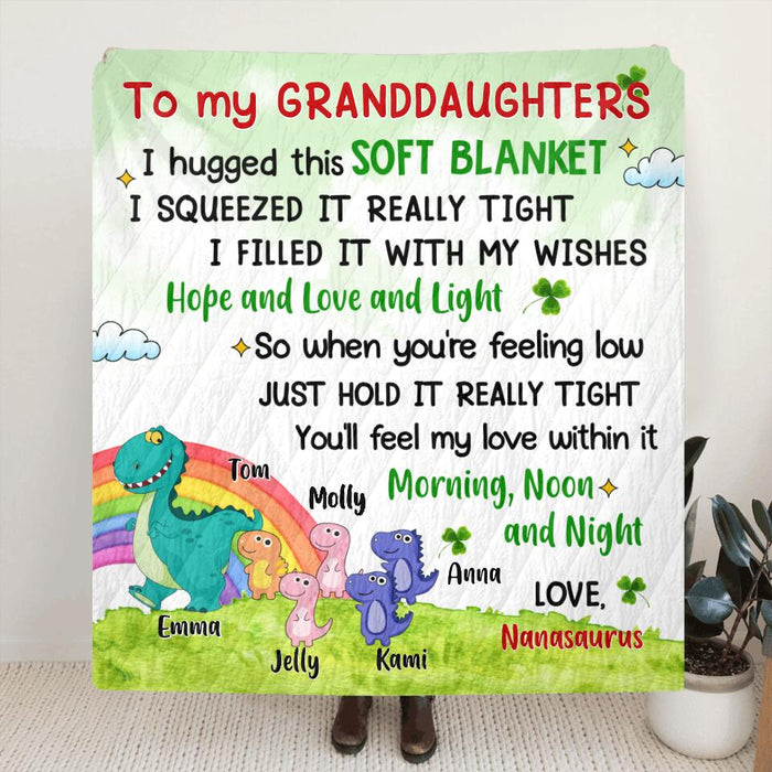 Personalized Dinosaur Mom Quilt/Fleece Throw Blanket/Pillow Cover - Up to 5 Dinosaurs - Gift Idea For Family