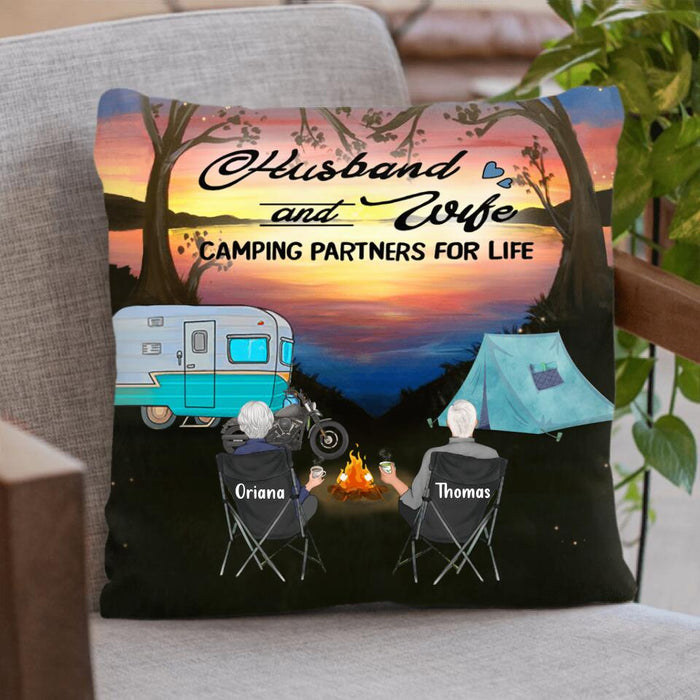 Personalized Couple Camping Quilt/Fleece Blanket/Pillow Cover - Gift For Camping Lover - Husband And Wife Camping Partners For Life