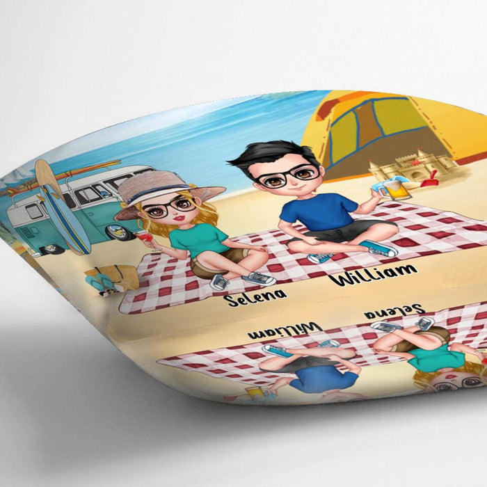 Personalized Summer Beach Picnic Camping Pillow Cover/Fleece/Quilt Blanket - Up to 5 People - Gift Idea For Camping Couple/Friends - The Beach Is Our Happy Place
