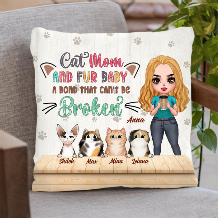 Personalized Cat Mom Chibi Pillow - Gift Idea For Mother's Day/Cat Lovers With Up to 6 Cats - Cat Mom And Fur Baby A Bond That Can't Be Broken