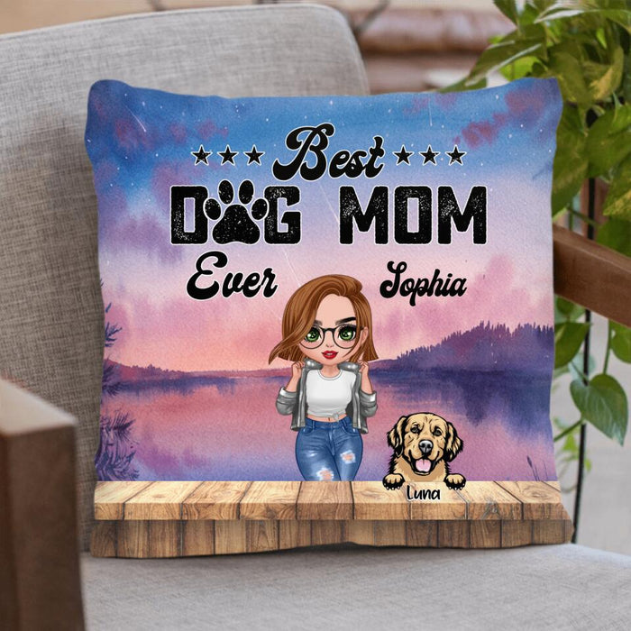 Personalized Dog Mom Chibi Front Pillow Cover - Gifts For Dog Lover With Up to 4 Dogs - Best Dog Mom Ever