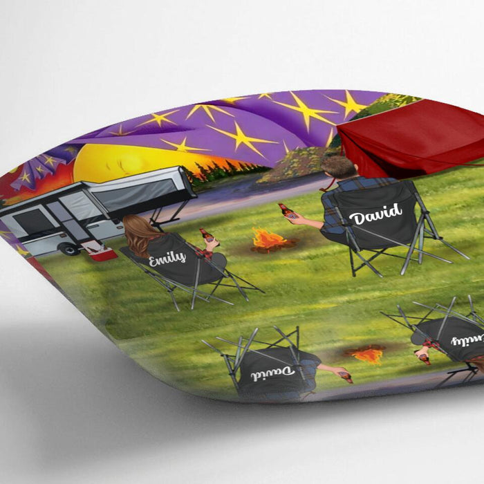 Personalized Camping Pillow Cover/Fleece Blanket/Quilt - Couple/Parents With Up to 3 Kids And 4 Pets - Gift Idea For Camping Lover - Fill Your Life With Adventures