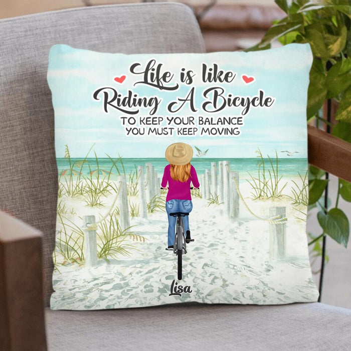 Personalized Bicycle Pillow Cover/Fleece/Quilt Blanket - Up to 4 People - Best Gift For Family/Bicycle Lovers - Life Is Like Riding A Bicycle