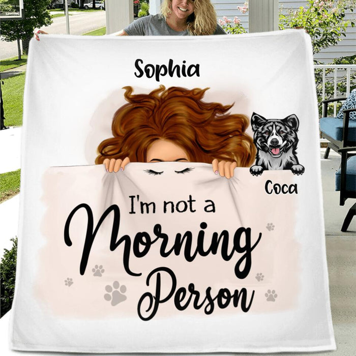 Personalized Sleeping Girl Pillow Cover/Fleece Blanket/Quilt - Up to 6 Dogs  - Best Gift For Dog Lovers - I Like To Stay In Bed With My Dogs