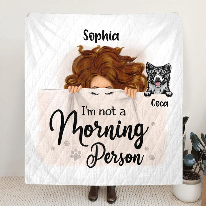 Personalized Sleeping Girl Pillow Cover/Fleece Blanket/Quilt - Up to 6 Dogs  - Best Gift For Dog Lovers - I Like To Stay In Bed With My Dogs