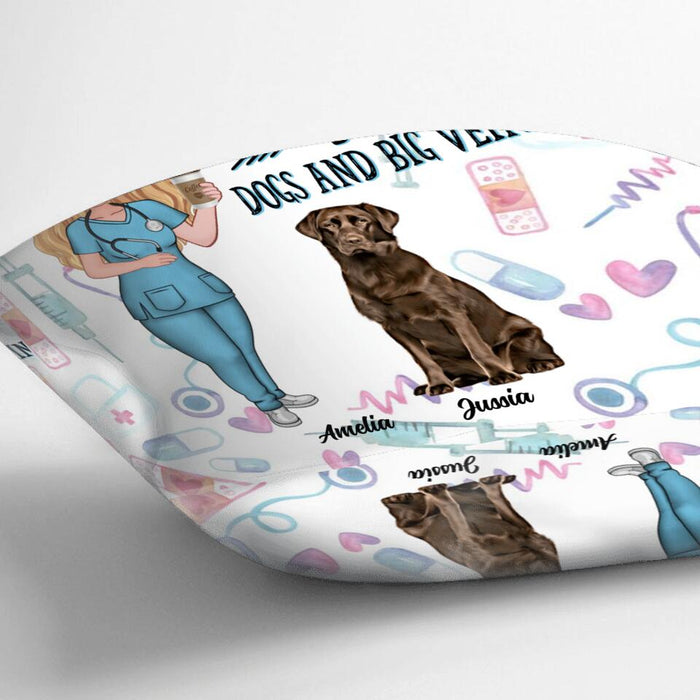 Personalized Nurse Dog Mom Pillow Cover - Up to 5 Dogs - Gift Idea For Dog Lovers - Easily Distracted By Dogs And Big Veins