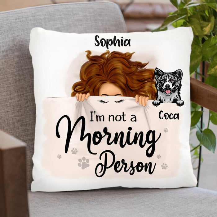 Personalized Sleeping Girl Pillow Cover/Fleece Blanket/Quilt - Up to 6 Dogs  - Best Gift For Dog Lovers - I Like To Stay In Bed With My Dogs