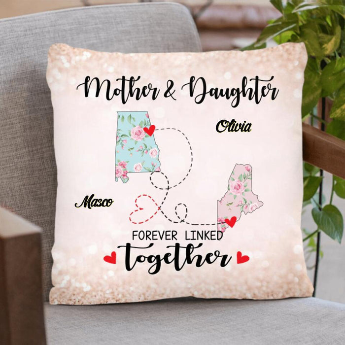 Personalized Long Distance Relationship Pillow Cover - Best Gift Idea For Mother's Day/Father's Day - Mother & Daughter Forever Linked Together