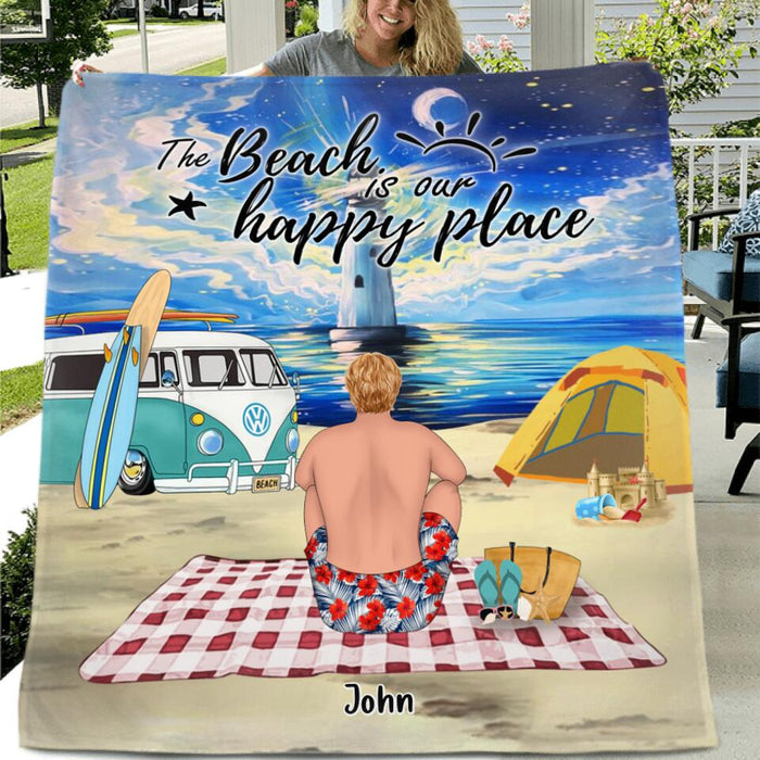 Personalized Camping Beach Quilt/Fleece Blanket & Pillow Cover - Up to 4 People - Best Gift For Camping Lovers - The Beach Is Our Happy Place