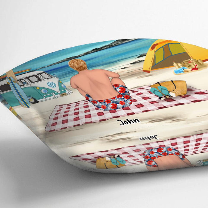 Personalized Camping Beach Quilt/Fleece Blanket & Pillow Cover - Up to 4 People - Best Gift For Camping Lovers - The Beach Is Our Happy Place