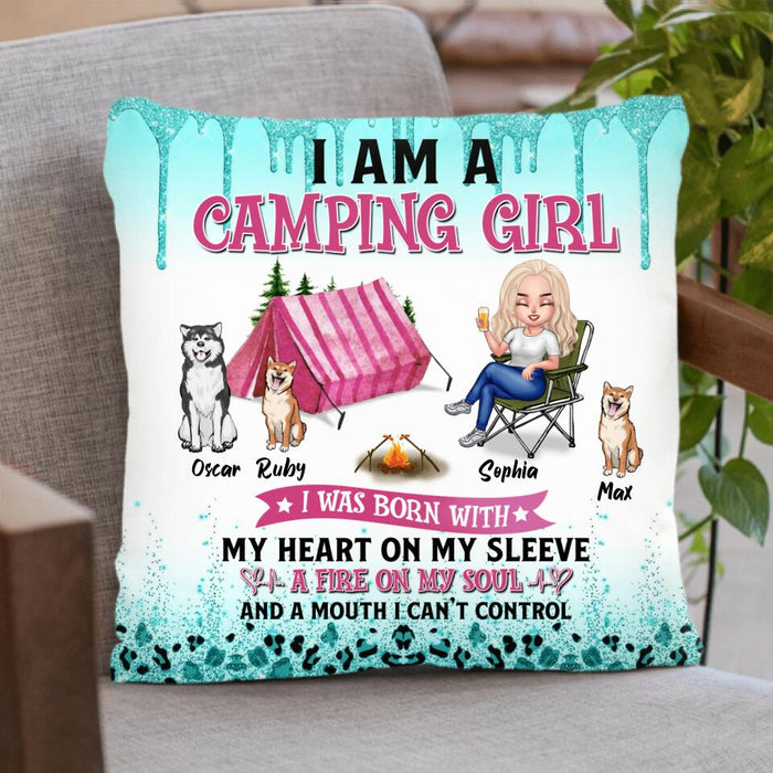 Personalized Camping Blanket/Pillow Cover - Gift For Camping Lovers, Dog Mom - Camping Queen Dog Mom - Up to 3 Dogs - I am a camping girl