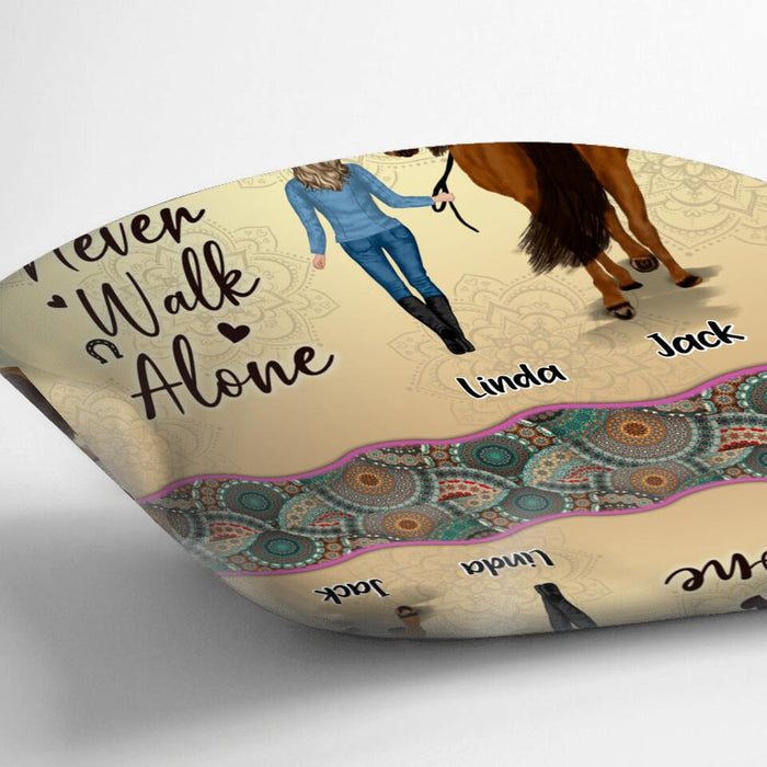 Personalized Horse Girl Pillow Cover - Up to 4 Horses - Gift Idea For Horse Lovers - Never Walk Alone