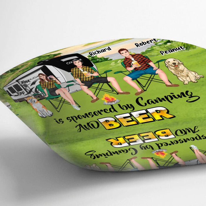 Personalized Camping Pillow Cover - Gift Idea For Camping Lover/Friends/Couple - Up to 3 People And 2 Dogs - Today's Good Mood Is Sponsored By Camping And Beer