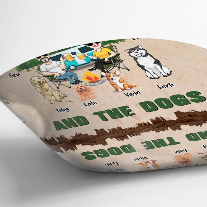 Personalized Couple With Dogs Camping Pillow Cover - Couple With Up to 4 Dogs - Gift For Couple/Camping/Dog Lover - You & Me And The Dogs