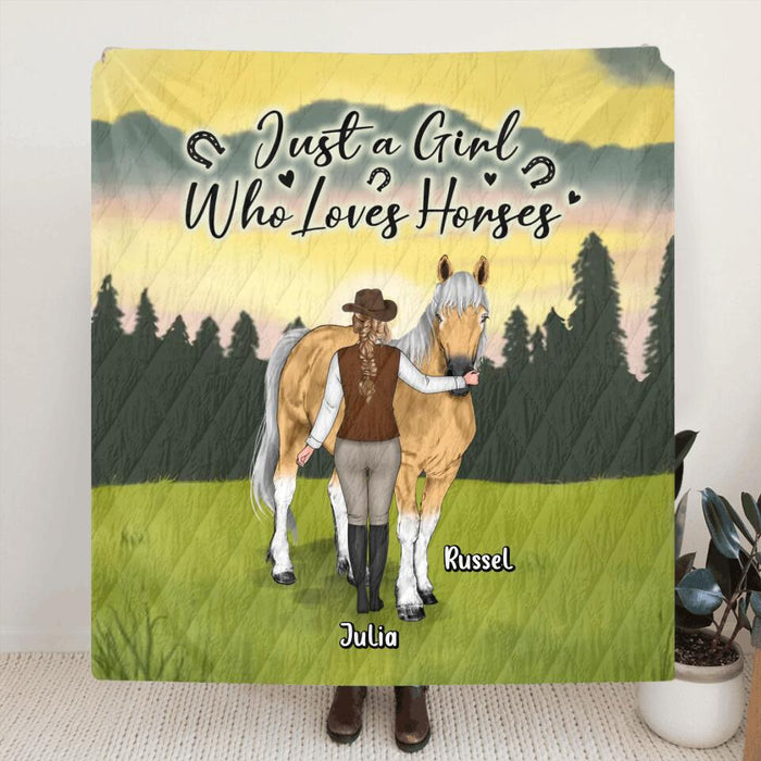 Personalized Horse Girl Fleece Throw Blanket/Quilt - Gift Idea For Horse Lovers - Just A Girl Who Loves Horses