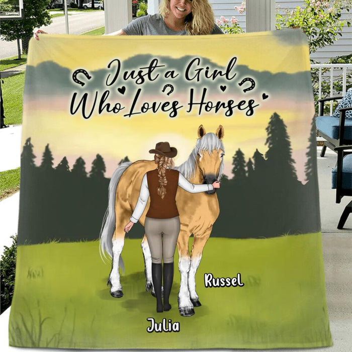 Personalized Horse Girl Fleece Throw Blanket/Quilt - Gift Idea For Horse Lovers - Just A Girl Who Loves Horses
