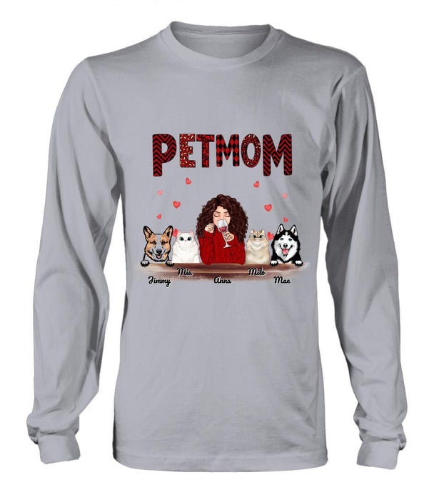 Personalized Dog/Cat T-shirt/Hoodie/Long Sleeves/Sweater - Gift For Dog Mom/Cat Mom - Up to 4 Pets