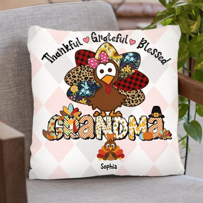 Personalized Turkey Pillow Cover - Gift Idea For Thanksgiving - Up to 8 Turkeys - Thankful, Grateful, Blessed