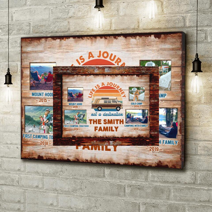Personalized Camping Photo Canvas - Custom Up to 12 Photos - Gift Idea For Family/Camping Lover - Life Is a Journey Not A Destination