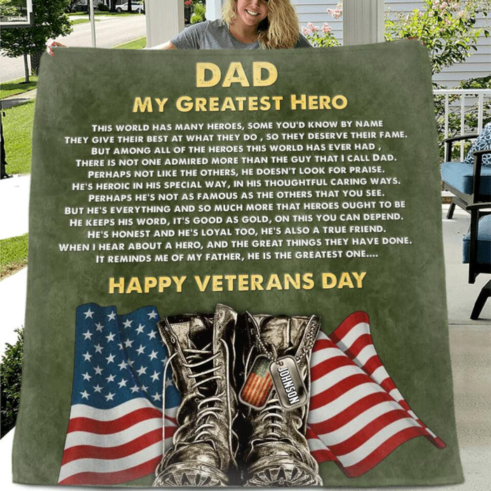 Personalized Veterans Day Quilt/Fleece Blanket - Gift for Veterans/Family Members - My Greatest Hero