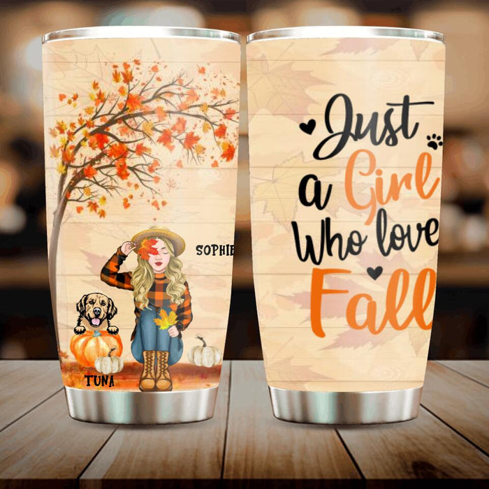 Personalized Fall Dog Mom Tumbler - Up to 4 Pets - Best Gift For Dog Lovers - Just A Girl Who Loves Fall - MTJKZW