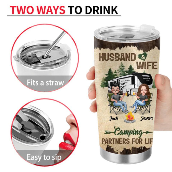 Personalized Camping Couple Tumbler - Gift Idea For Couple/Camping Lover - Husband And Wife Camping Partners For Life