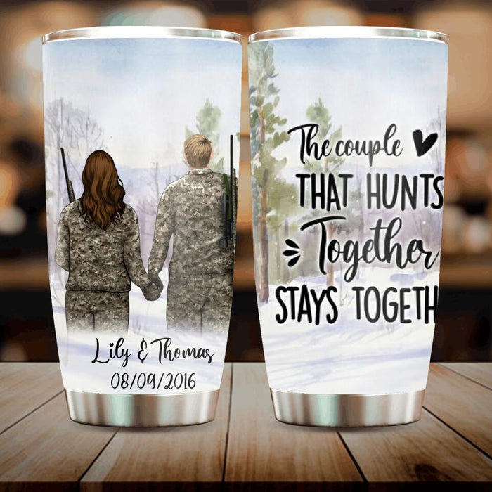 Personalized Hunting Tumbler - Hunting Couple Holding Hands Tumbler - The couple that hunts together stays together