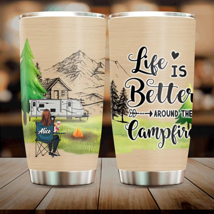 Personalized Camping Tumbler - Parents with Up to 2 Kids, 3 Pets - Gift Idea For Family Couple/Camping Lovers - Life Is Better Around The Campfire