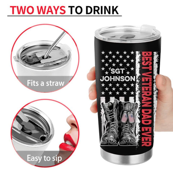 Personalized Veteran Dad Tumbler - Up to 6 Kids - Gift Idea For Father's Day/Veterans Day - Best Veteran Dad Ever