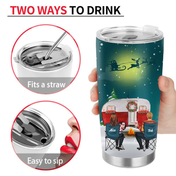 Personalized Xmas Camping Tumbler - Adult/Couple/Single Parent/Parents with Up to 2 Kids And 3 Pets - Christmas Gift Idea For Camping/ Dog/ Cat Lovers - Life Is Better Around The Campfire
