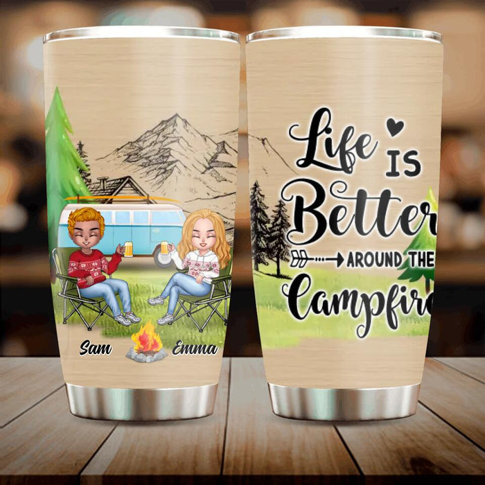 Personalized Christmas Camping Tumbler - Up to 7 People - Christmas Gift For Family/Couple/Camping Lovers - Life Is Better Around The Campfire