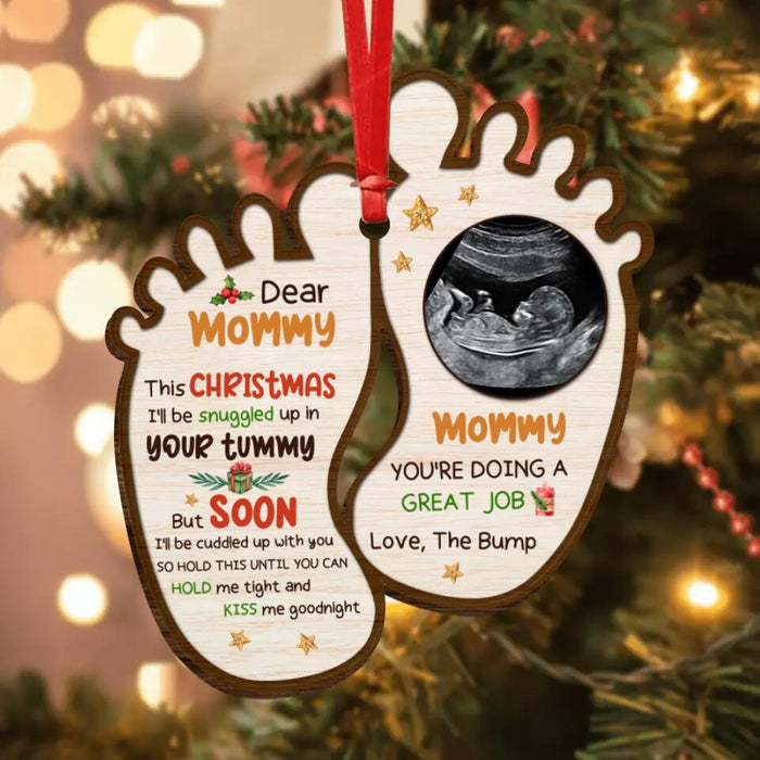 Personalized Christmas Wooden Ornament - Upload Photo - Merry Christmas From The Bump