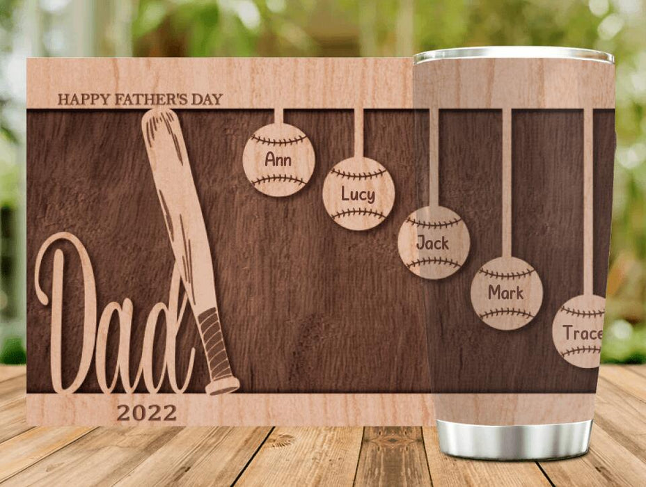 Personalized Baseball Dad Tumbler - Father's Day Gift Idea For Baseball Lovers - Up to 5 Kids