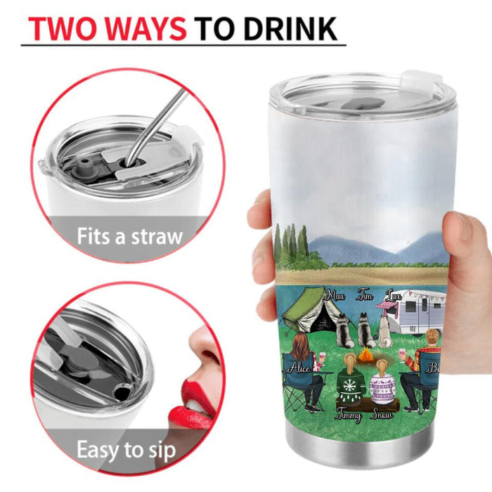 Personalized Camping Tumbler - Adult/Couple/Single Parent/Parents With Up to 2 Kids And 3 Pets - Gift Idea For Couple/Camping Lover - Life Is Better Around The Campsite