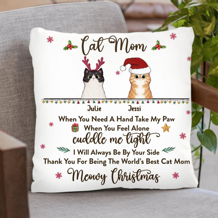 Personalized Cat Mom/Dad Pillow Cover - Christmas Gift Idea For Cat Lovers/Owners - Up to 4 Cats - When You Need A Hand, Take My Paw