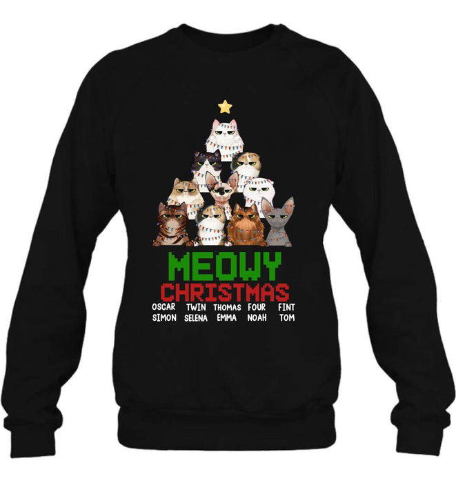 Personalized Meowy Christmas T-shirt/Long Sleeve/Sweatshirt/Hoodie - Up to 10 Cats - Christmas Gift Idea For Cat Lover