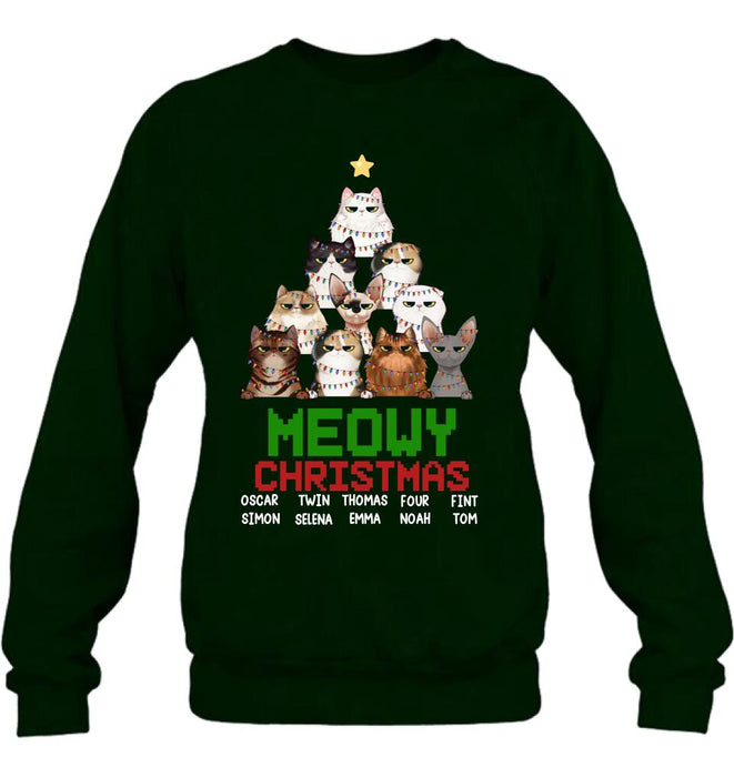 Personalized Meowy Christmas T-shirt/Long Sleeve/Sweatshirt/Hoodie - Up to 10 Cats - Christmas Gift Idea For Cat Lover