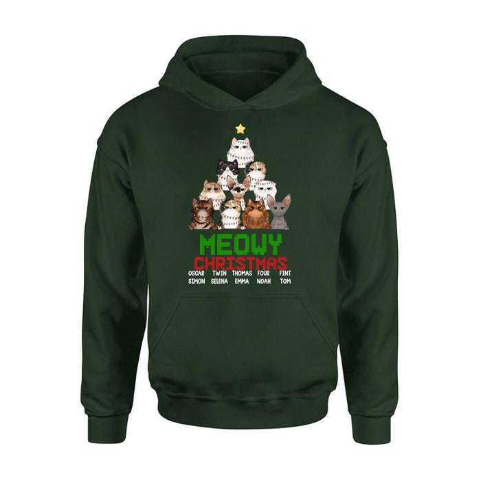 Personalized Meowy Christmas T-shirt/Long Sleeve/Sweatshirt/Hoodie - Up to 10 Cats - Christmas Gift Idea For Cat Lover