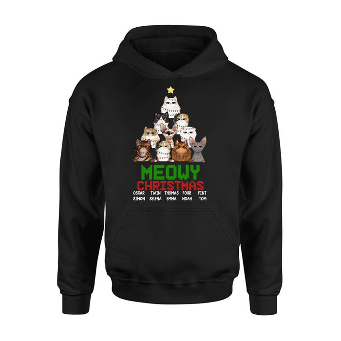 Personalized Meowy Christmas T-shirt/Long Sleeve/Sweatshirt/Hoodie - Up to 10 Cats - Christmas Gift Idea For Cat Lover