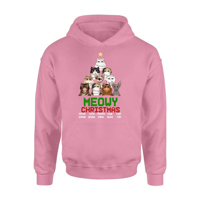 Personalized Meowy Christmas T-shirt/Long Sleeve/Sweatshirt/Hoodie - Up to 10 Cats - Christmas Gift Idea For Cat Lover
